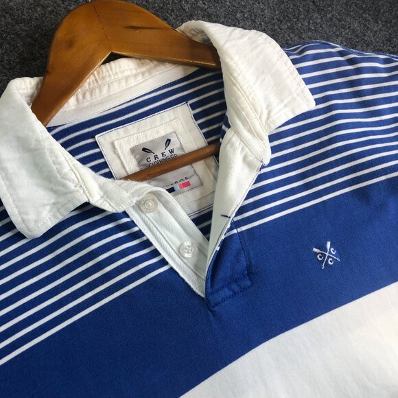 Crew Clothing Company Rugby Shirt Men XL Blue White Stripe Long Sleeve Polo - Picture 2 of 10